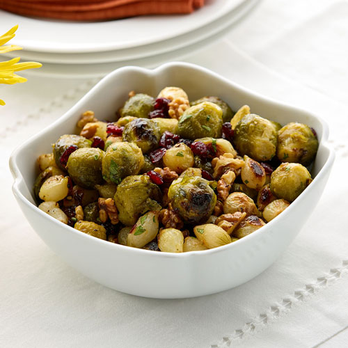 Roasted Onions and Brussels Sprouts